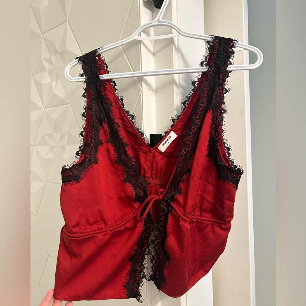 Rumored Red and Black Lace Tank Top